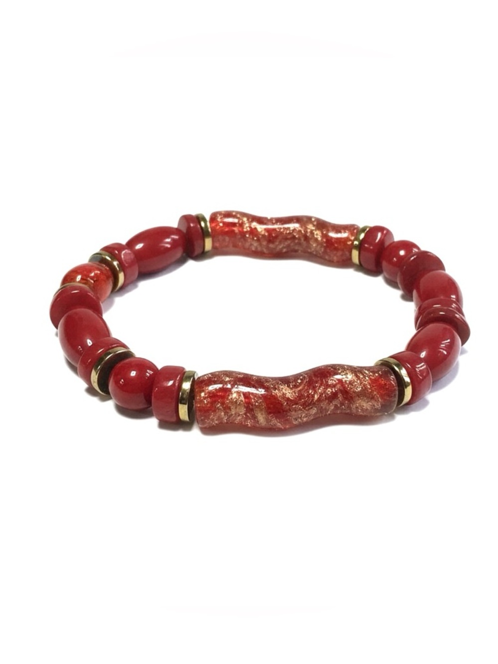 Handcrafted Red Glass Bead Stretch Bracelet - By Tolee Dezigns